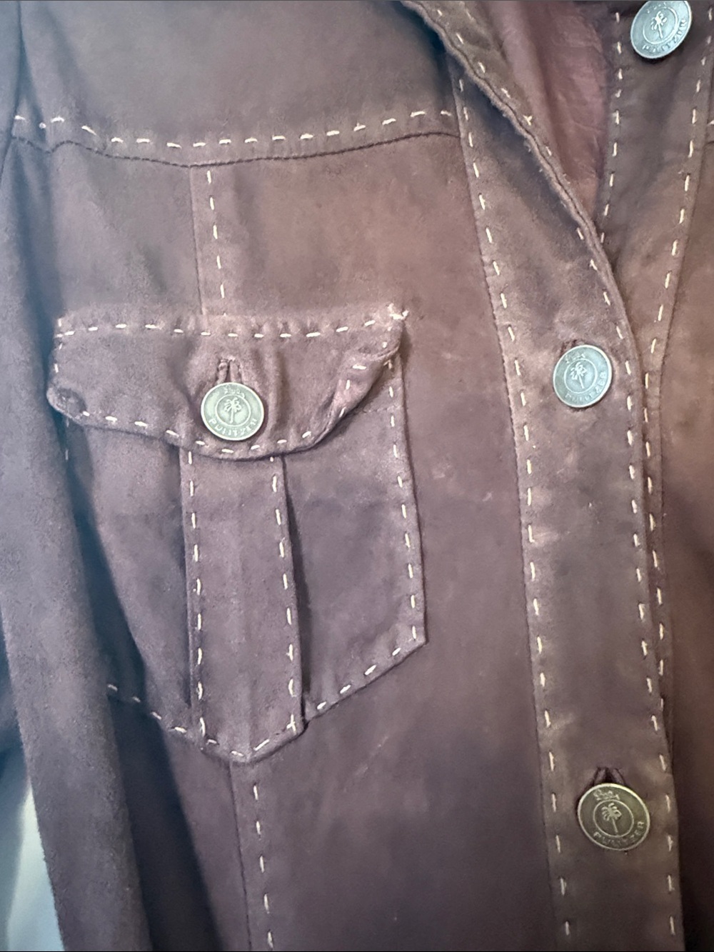 Vintage Lilly Pulitzer Brown Lamb Suede Belted Safari Jacket Coat Small - Picture 3 of 13